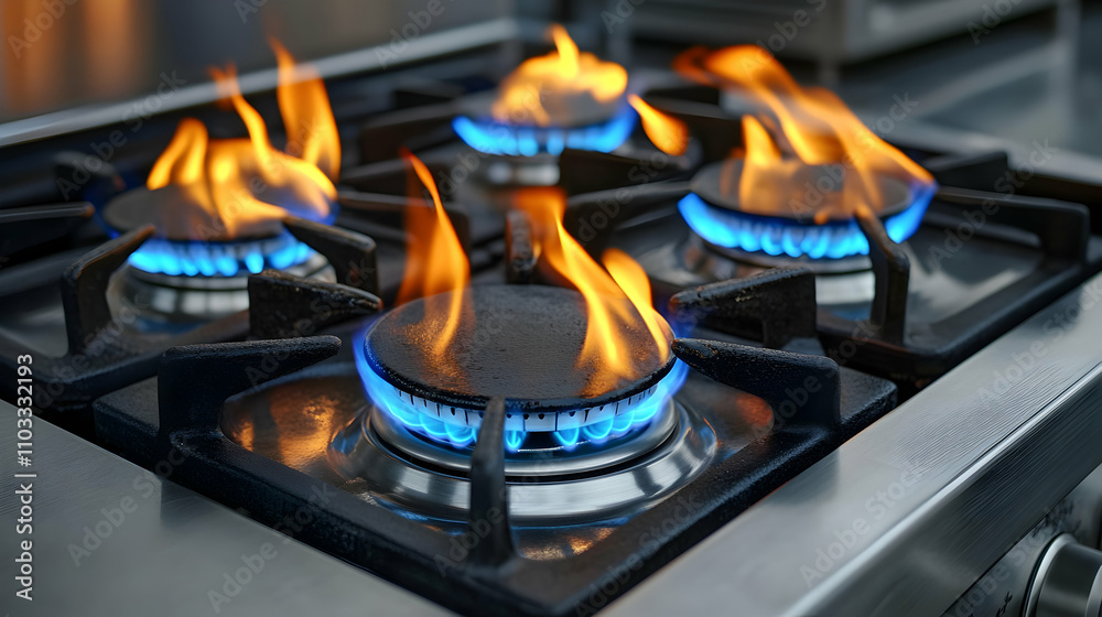 Gas Stovetop Flames, Culinary Heat Source, Blue and Orange, Kitchen Appliance Gas Stovetop Flames, Culinary Heat Source, Blue and Orange, Kitchen Appliance