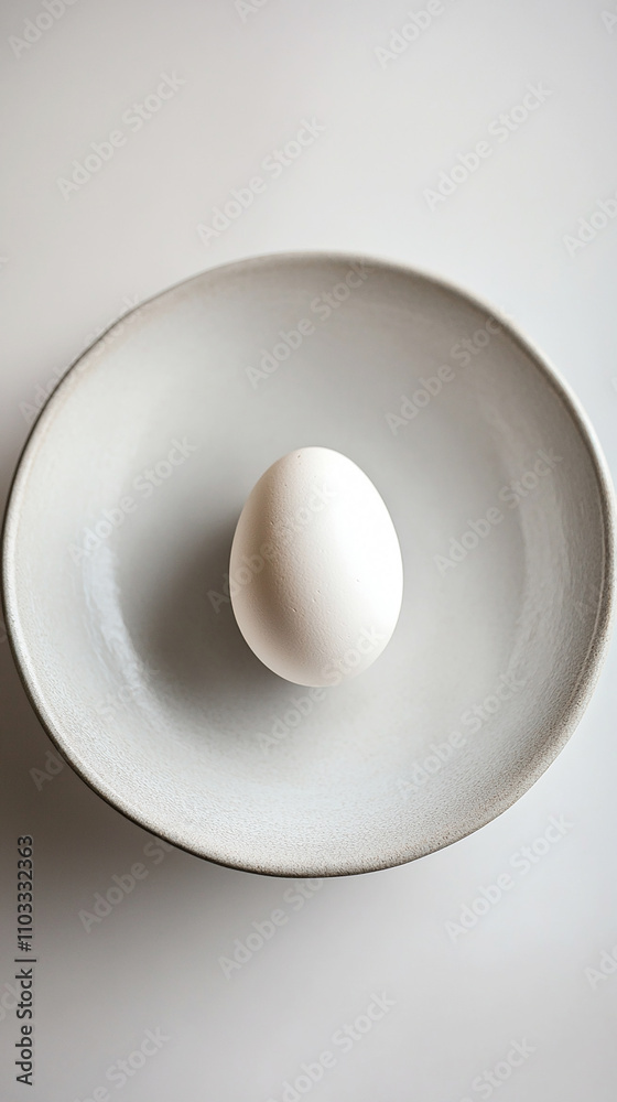 Single egg in minimalist white bowl Single egg in minimalist white bowl