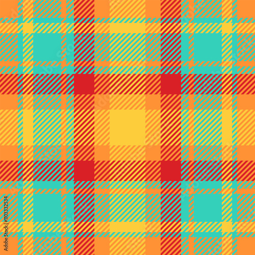 Trim textile check tartan, panjabi pattern seamless background. Purchase texture vector plaid fabric in teal and tangerine colors.