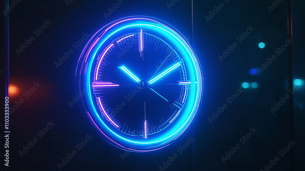 A futuristic digital clock light effect. A glowing silhouette of a clock representing time, Ai A futuristic digital clock light effect. A glowing silhouette of a clock representing time, Ai