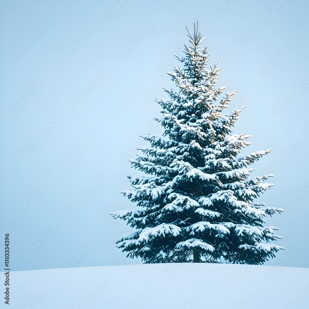 Fototapeta premium Snow-Covered Pine Tree in Winter Landscape