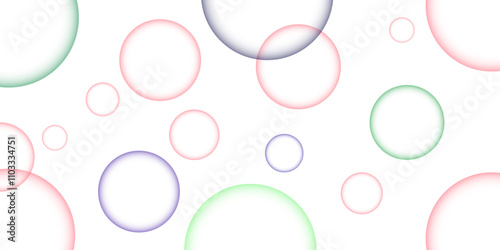 Blue, green, red, and pink realistic  bubble background. 3d abstract foam sphere banner bg. Cleaning or laundry illustration with floating shampoo orb panorama design