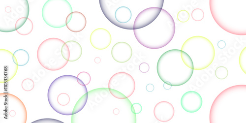 Blue, green, red, and pink realistic  bubble background. 3d abstract foam sphere banner bg. Cleaning or laundry illustration with floating shampoo orb panorama design