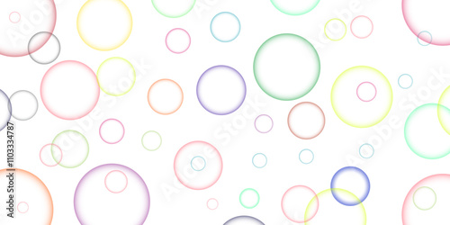 Blue, green, red, and pink realistic  bubble background. 3d abstract foam sphere banner bg. Cleaning or laundry illustration with floating shampoo orb panorama design