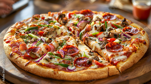 Delicious Veggie Supreme Pizza on Wooden Board