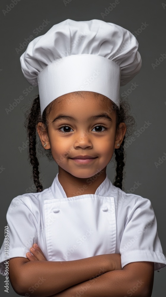 American child in chef uniform on isolated background, representing future job in culinary arts, creativity, passion, food culture, and professional kitchen American child in chef uniform on isolated background, representing future job in culinary arts, creativity, passion, food culture, and professional kitchen