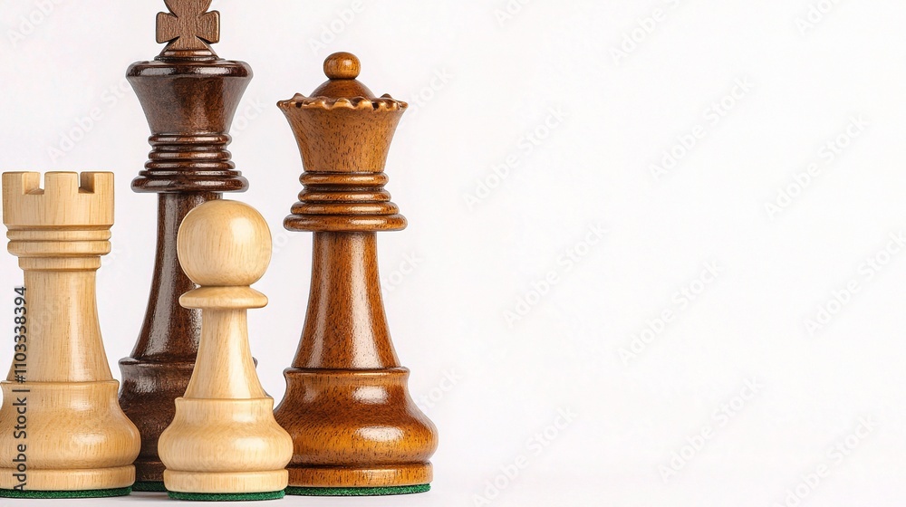 Collection of Wooden Chess Pieces in Various Colors and Styles