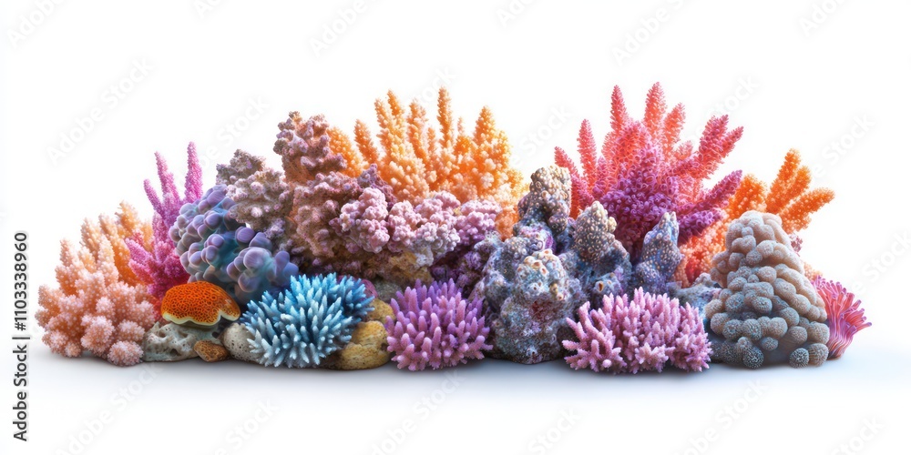a large cluster of colorful living various beautiful corals isolated on white a large cluster of colorful living various beautiful corals isolated on white