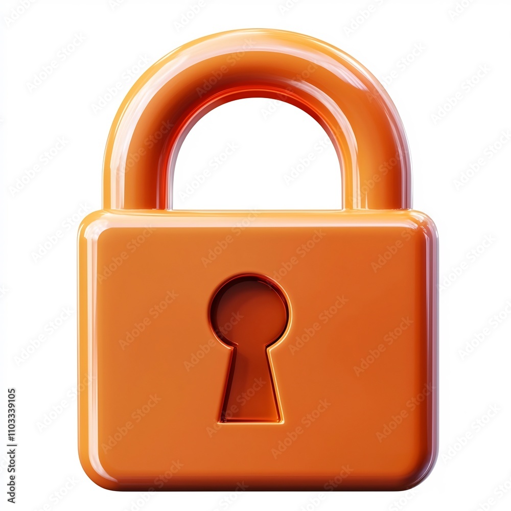 Glossy Orange Firewall Lock Symbol on Clean Minimal White Background Glossy Orange Firewall Lock Symbol on Clean Minimal White Background