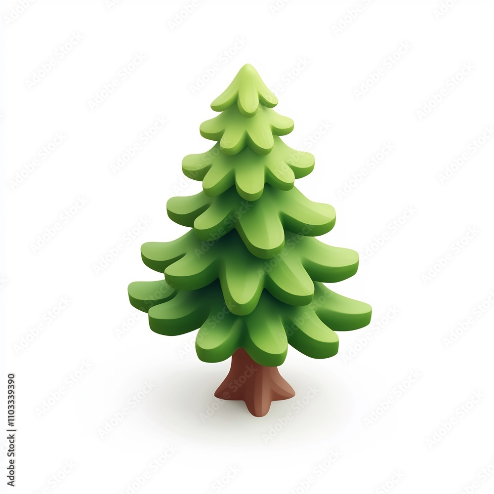 Isometric Stylized Cartoon-Like Minimalist 3D Fir Tree Icon on White Isometric Stylized Cartoon-Like Minimalist 3D Fir Tree Icon on White