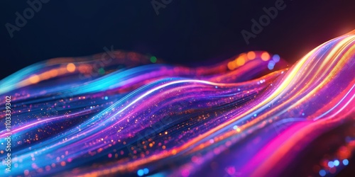 abstract digital background with wide and long flowing stream of liquid spectral colors