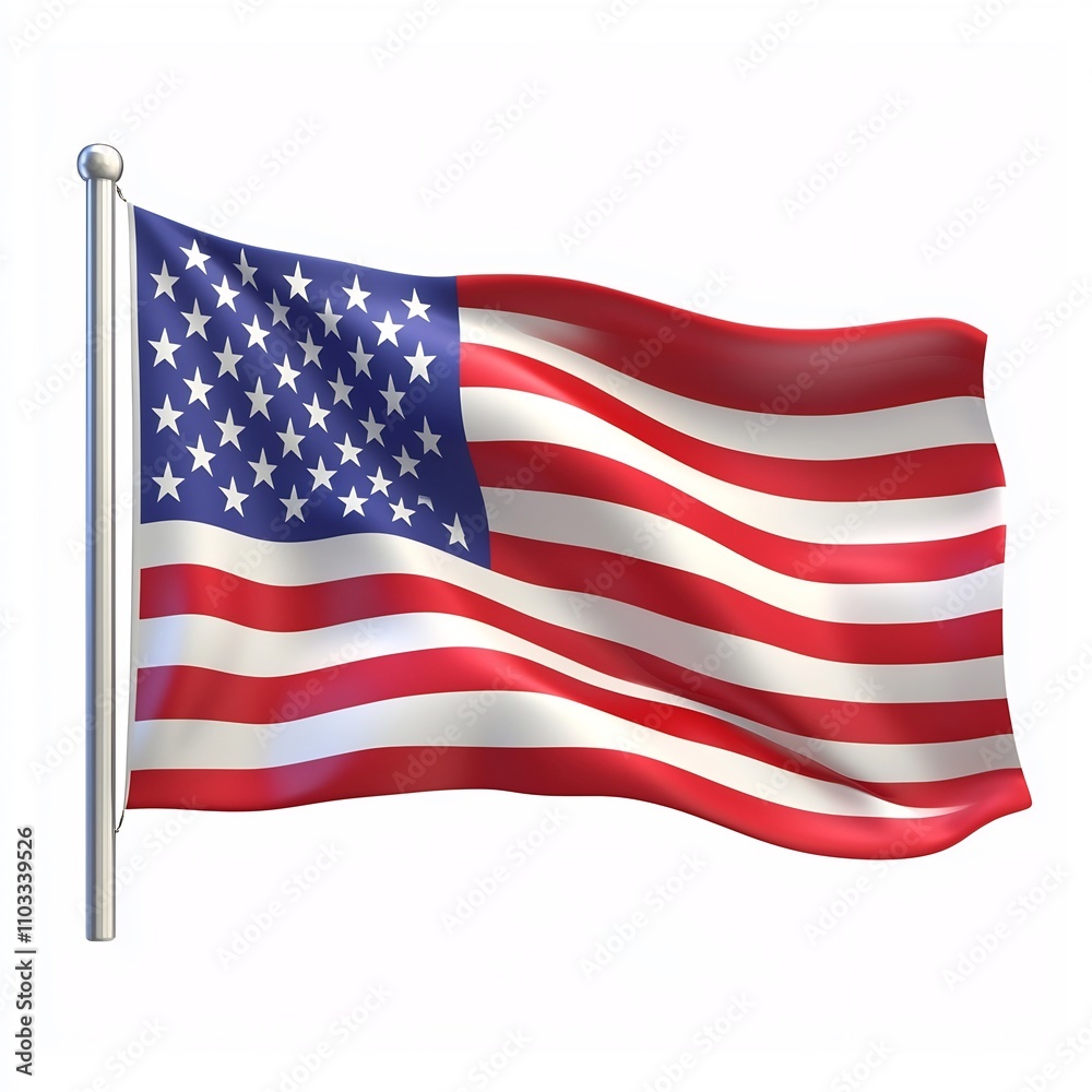 Minimalist 3D of Waving American Flag on Clean White Background Minimalist 3D of Waving American Flag on Clean White Background