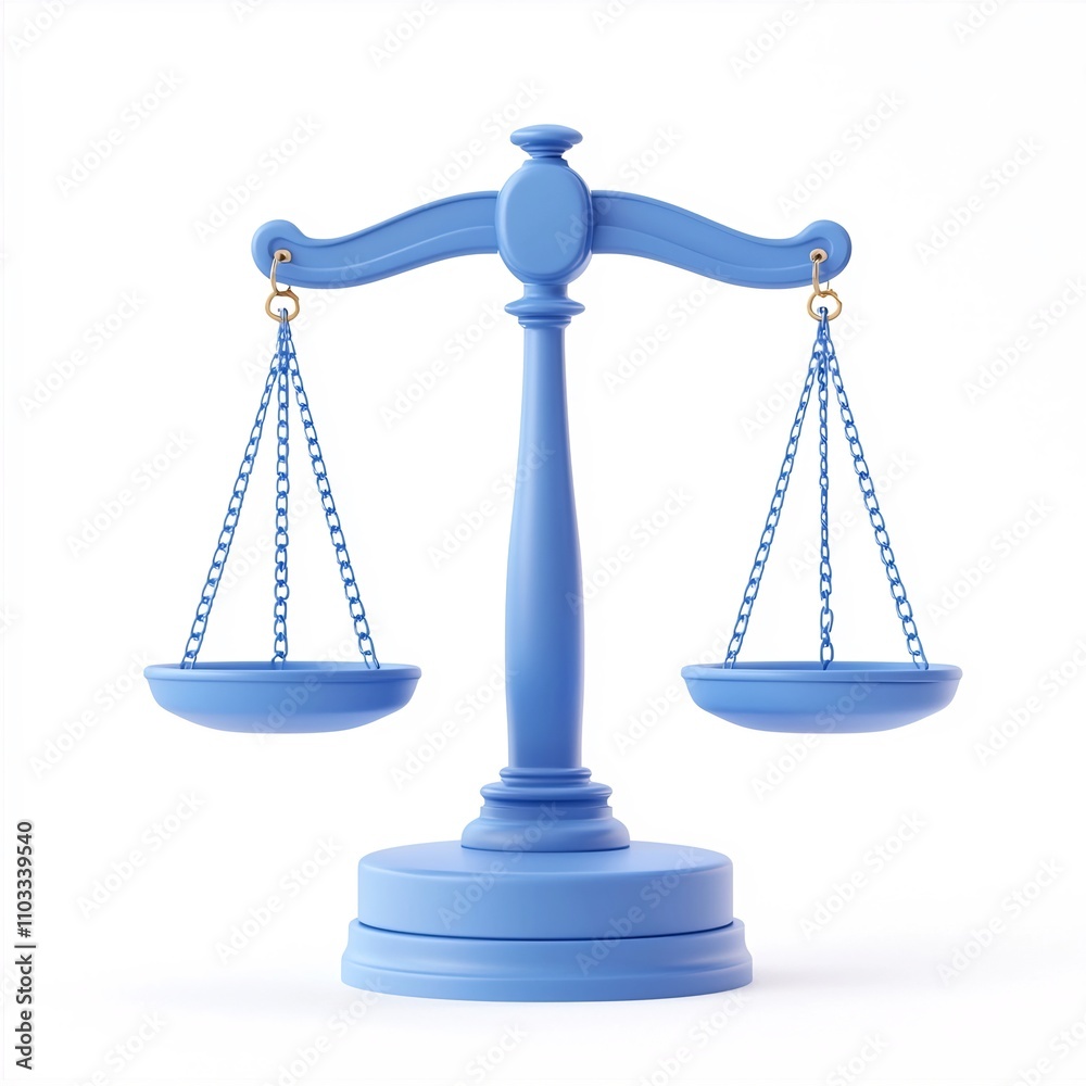 Minimalist Blue 3D of Balanced Scales Representing Justice and Fairness Concept Minimalist Blue 3D of Balanced Scales Representing Justice and Fairness Concept