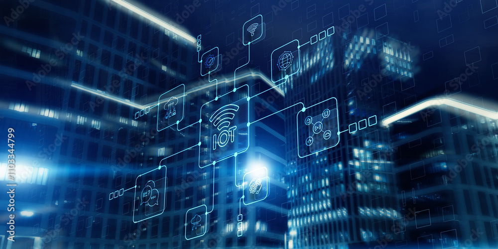 Obraz premium IOT concept. Internet of things. Smart city and communication network. Telecommunication
