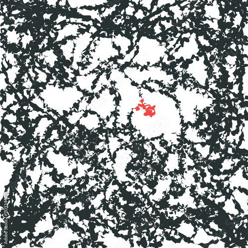 The noisy texture is filled with a jagged mass with one red element.