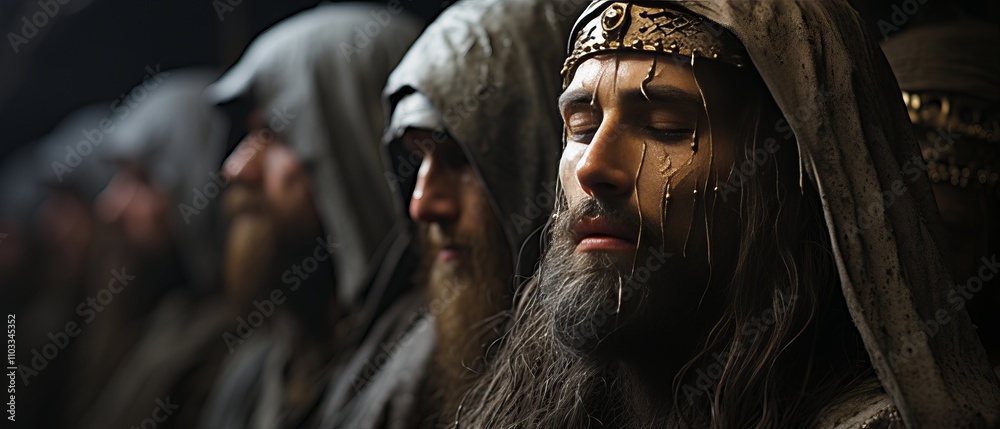 Fototapeta premium Realistic Depiction of a Holy Friday Scene with Worshippers in Robes