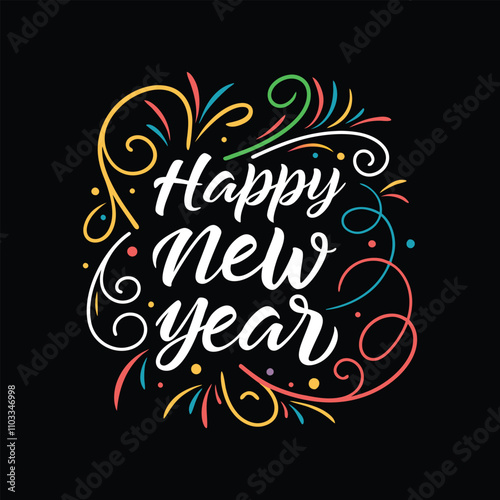 Happy New Year Abstract typography design for T Shirt, Holiday greeting card. new year vector illustration 