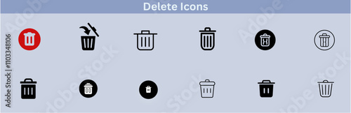 Delete icon set. delete button trash remove cancel undo throw remove editable stroke line icon collection.