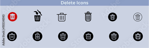 Delete icon set. delete button trash remove cancel undo throw remove editable stroke line icon collection.