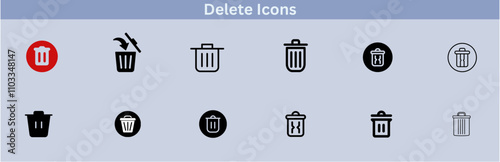 Delete icon set. delete button trash remove cancel undo throw remove editable stroke line icon collection.