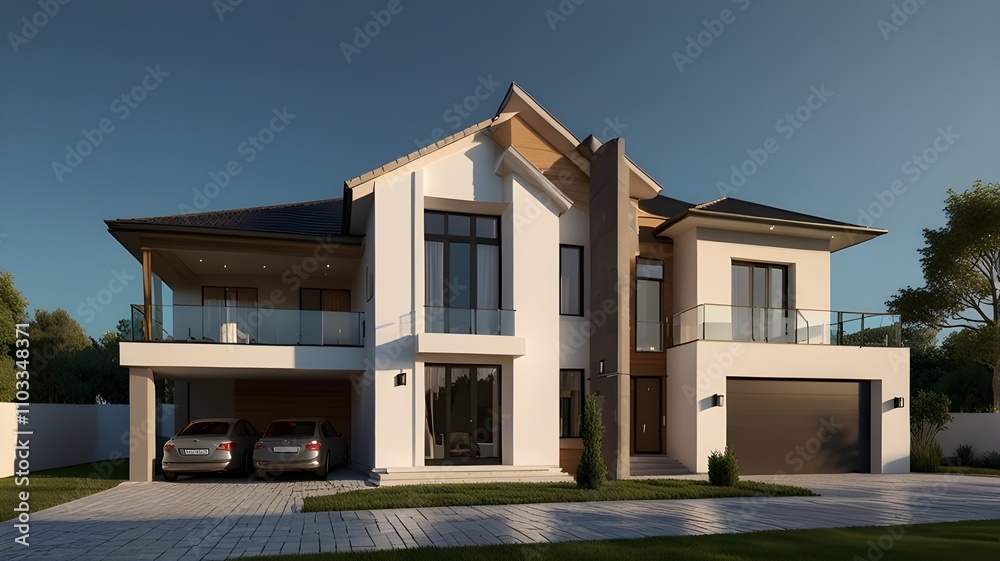 3d illustration of a newly built luxury home. 3d illustration of a newly built luxury home.