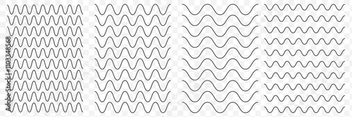 Wave line and wavy zigzag lines. Black curved lines pattern in abstract style. Horizontal geometric decoration element. Vector illustration. eps 10.