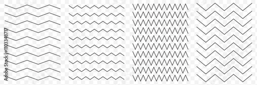 Wave line and wavy zigzag lines. Black curved lines pattern in abstract style. Horizontal geometric decoration element. Vector illustration. eps 10.