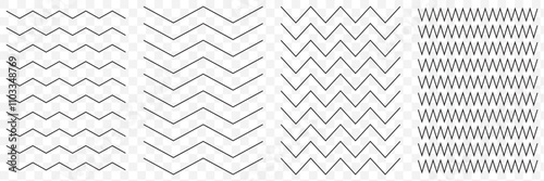 Wave line and wavy zigzag lines. Black curved lines pattern in abstract style. Horizontal geometric decoration element. Vector illustration. eps 10.