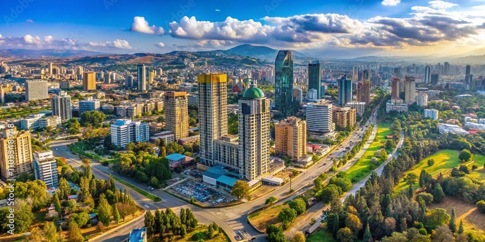 Aerial View Of Modern Addis Ababa Skyline Featuring Iconic Commercial 