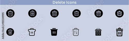 Delete icon set. delete button trash remove cancel undo throw remove editable stroke line icon collection.