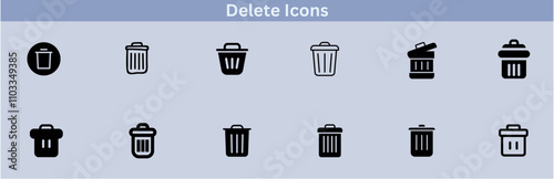 Delete icon set. delete button trash remove cancel undo throw remove editable stroke line icon collection.
