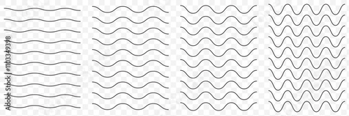 Waves outline icon. set of zigzag and wave borders. Wave, wavy - curved and zig zag icon set. Vector illustration, flat design. eps 10.