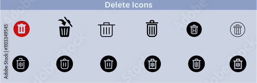 Delete icon set. delete button trash remove cancel undo throw remove editable stroke line icon collection.