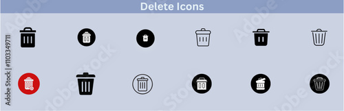 Delete icon set. delete button trash remove cancel undo throw remove editable stroke line icon collection.