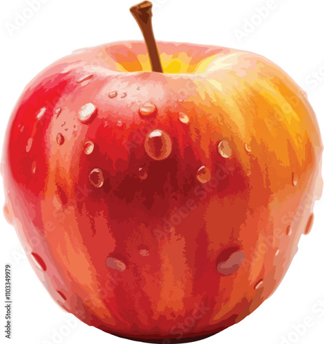 A red apple, with water droplets on it. isolated vector on white background