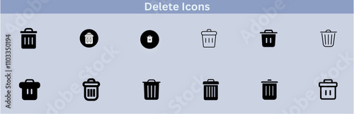 Delete icon set. delete button trash remove cancel undo throw remove editable stroke line icon collection.