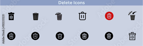 Delete icon set. delete button trash remove cancel undo throw remove editable stroke line icon collection.