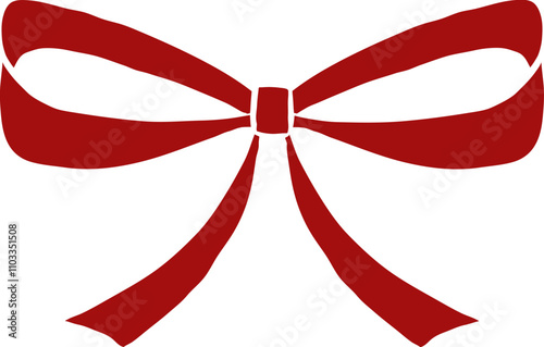 Decorative red gift bow with ribbon for Christmas and birthday cards, present boxes, weddings or holiday packaging. Vector design element and illustration.