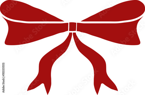 Decorative red gift bow with ribbon for Christmas and birthday cards, present boxes, weddings or holiday packaging. Vector design element and illustration.
