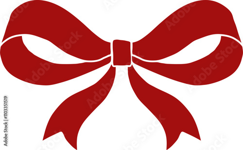 Decorative red gift bow with ribbon for Christmas and birthday cards, present boxes, weddings or holiday packaging. Vector design element and illustration.
