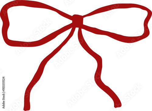 Decorative red gift bow with ribbon for Christmas and birthday cards, present boxes, weddings or holiday packaging. Vector design element and illustration.