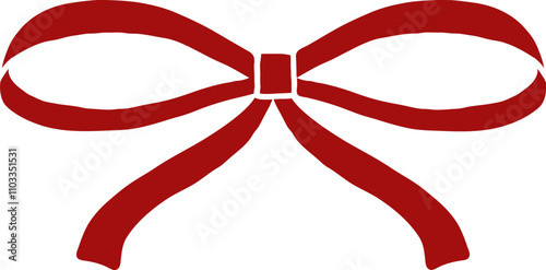 Decorative red gift bow with ribbon for Christmas and birthday cards, present boxes, weddings or holiday packaging. Vector design element and illustration.