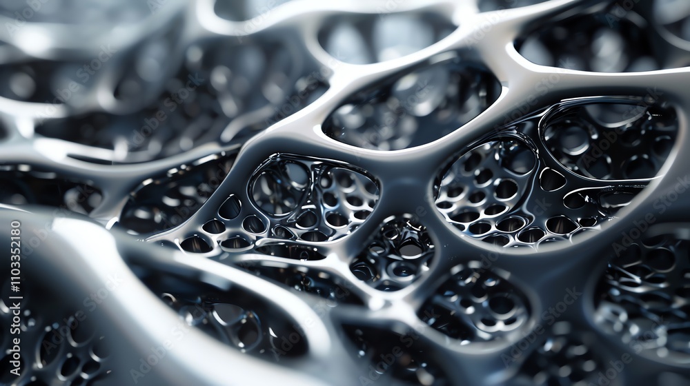 A close-up of a shiny, metallic, organic-looking structure. A close-up of a shiny, metallic, organic-looking structure.