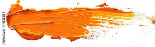 Vibrant orange paint stroke isolated on transparent background cutout png