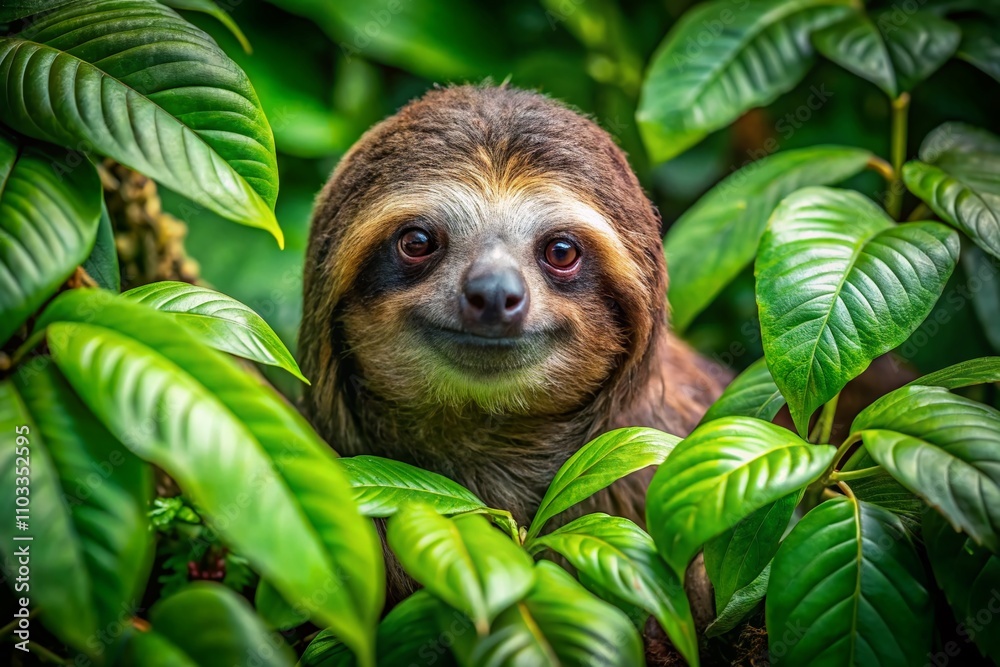 Aerial View of the Brown-throated Sloth in the Lush Canopy of the Amazon Rainforest, Capturing the Serenity and Biodiversity of Central and South America’s Ecosystem Aerial View of the Brown-throated Sloth in the Lush Canopy of the Amazon Rainforest, Capturing the Serenity and Biodiversity of Central and South America’s Ecosystem