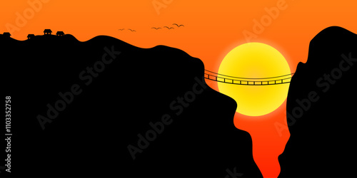 vector illustration of a view at dusk, orange color, suitable for graphic design materials