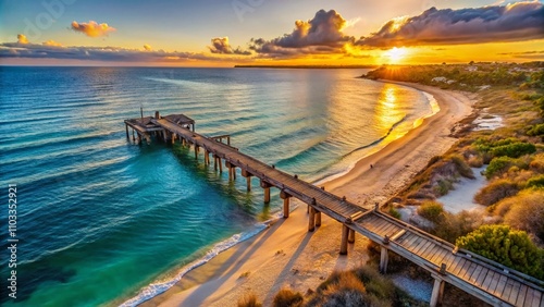 Wallpaper Mural Aerial View of the Old Abandoned Jetty at Kwinana Beach, Western Australia - Capturing Nature's Beauty and History in Drone Photography Torontodigital.ca