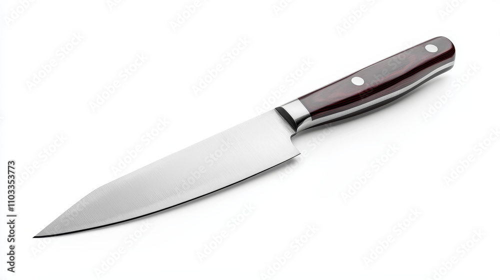 A single knife isolated on a white background, with a sharp metal blade A single knife isolated on a white background, with a sharp metal blade