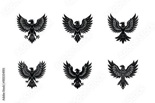 Thunderbird Vector Silhouette Set - Tribal Mythical Bird Icon Illustration for Cultural and Majestic Designs