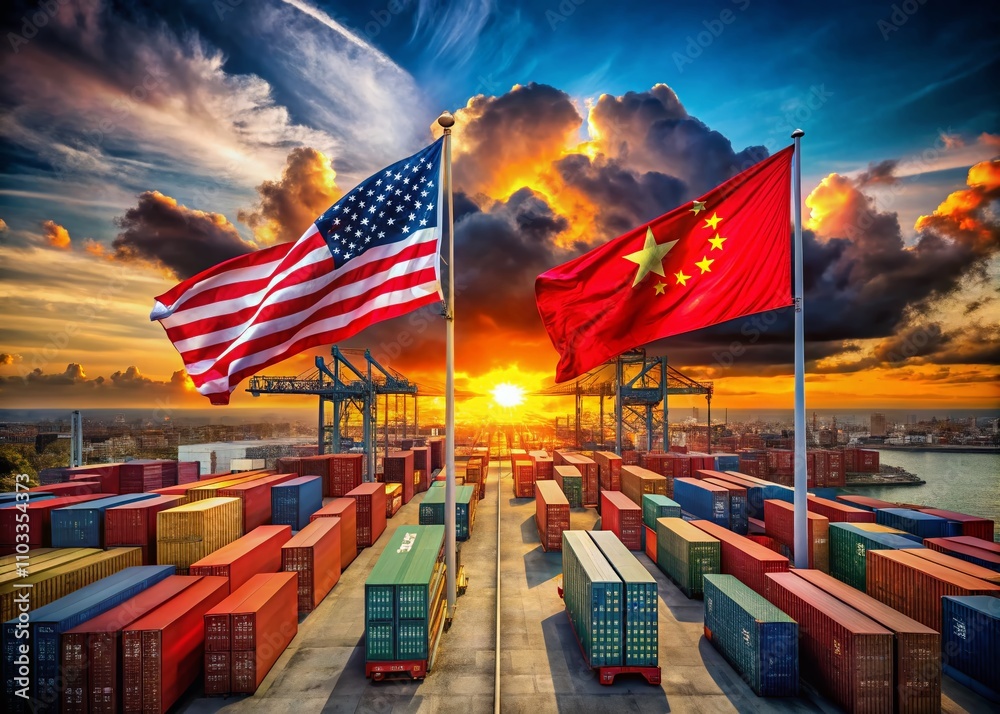 Aerial View of USA and China Relations: No Business Deal and Trade Agreement Refusal, Highlighting Economic Tensions and Global Trade Dynamics